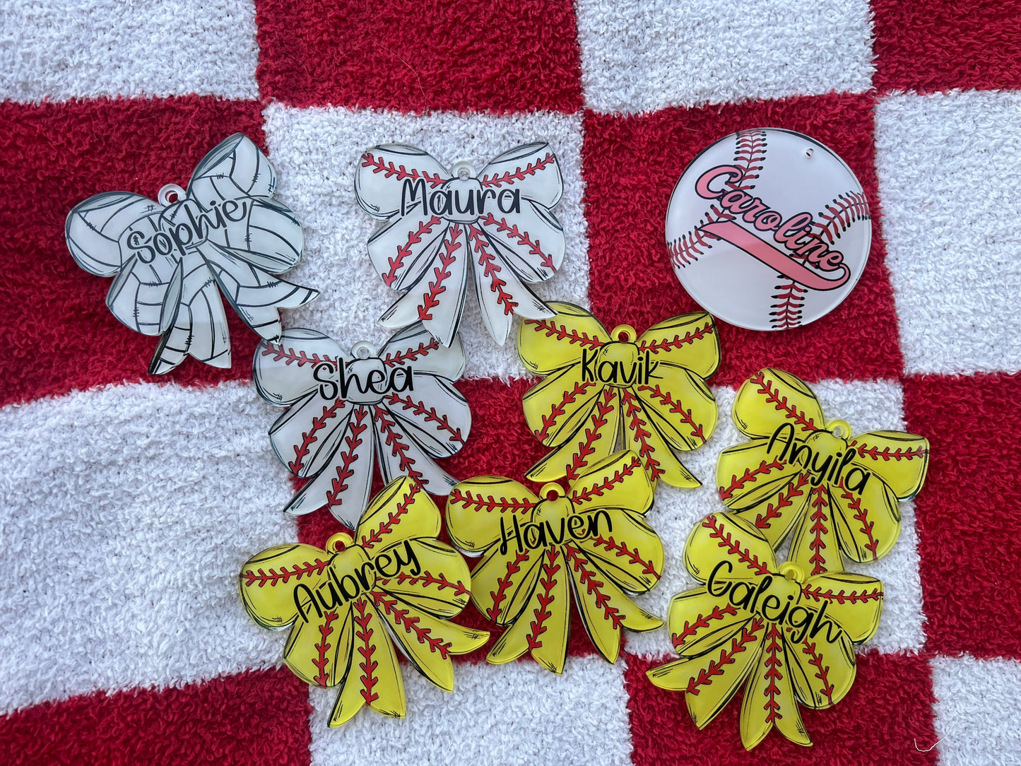Personalized Acrylic Bow Style Sports Charm