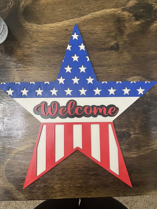 USA Star Shaped Red, White, and Blue Front Door Sign