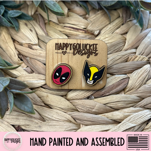 Deadpool and Wolverine Inspired Character Buddy Stud Earring Set