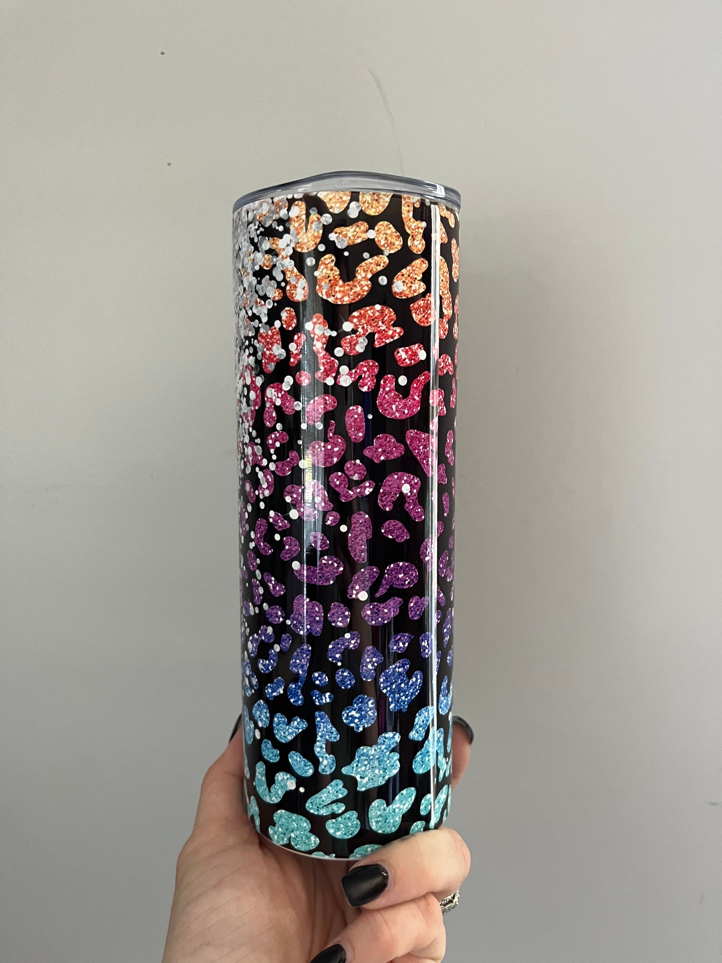 Colorful Leopard Glitter Tumbler - Personalizable