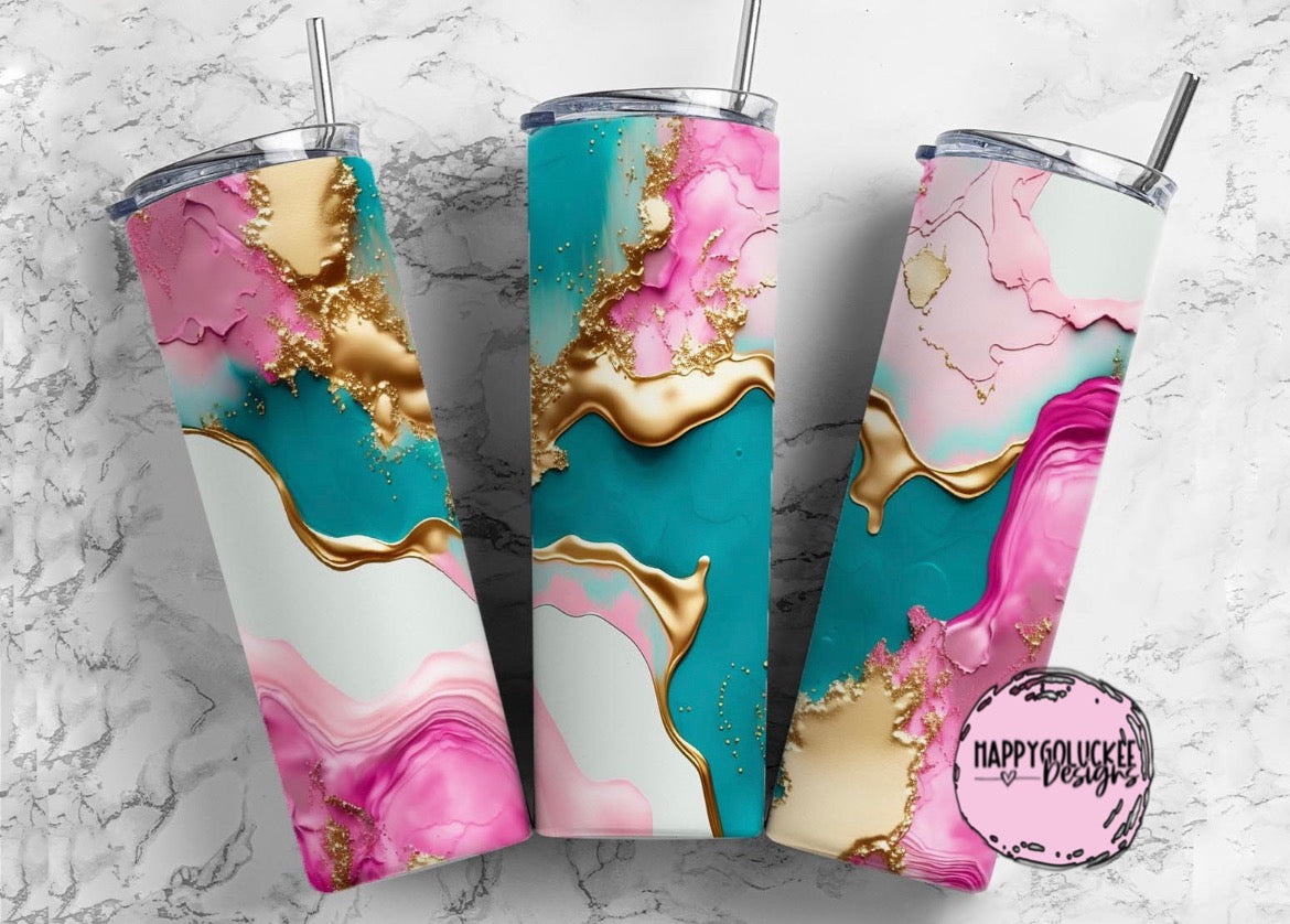 Gold Pink and Teal Marble 20oz Tumbler