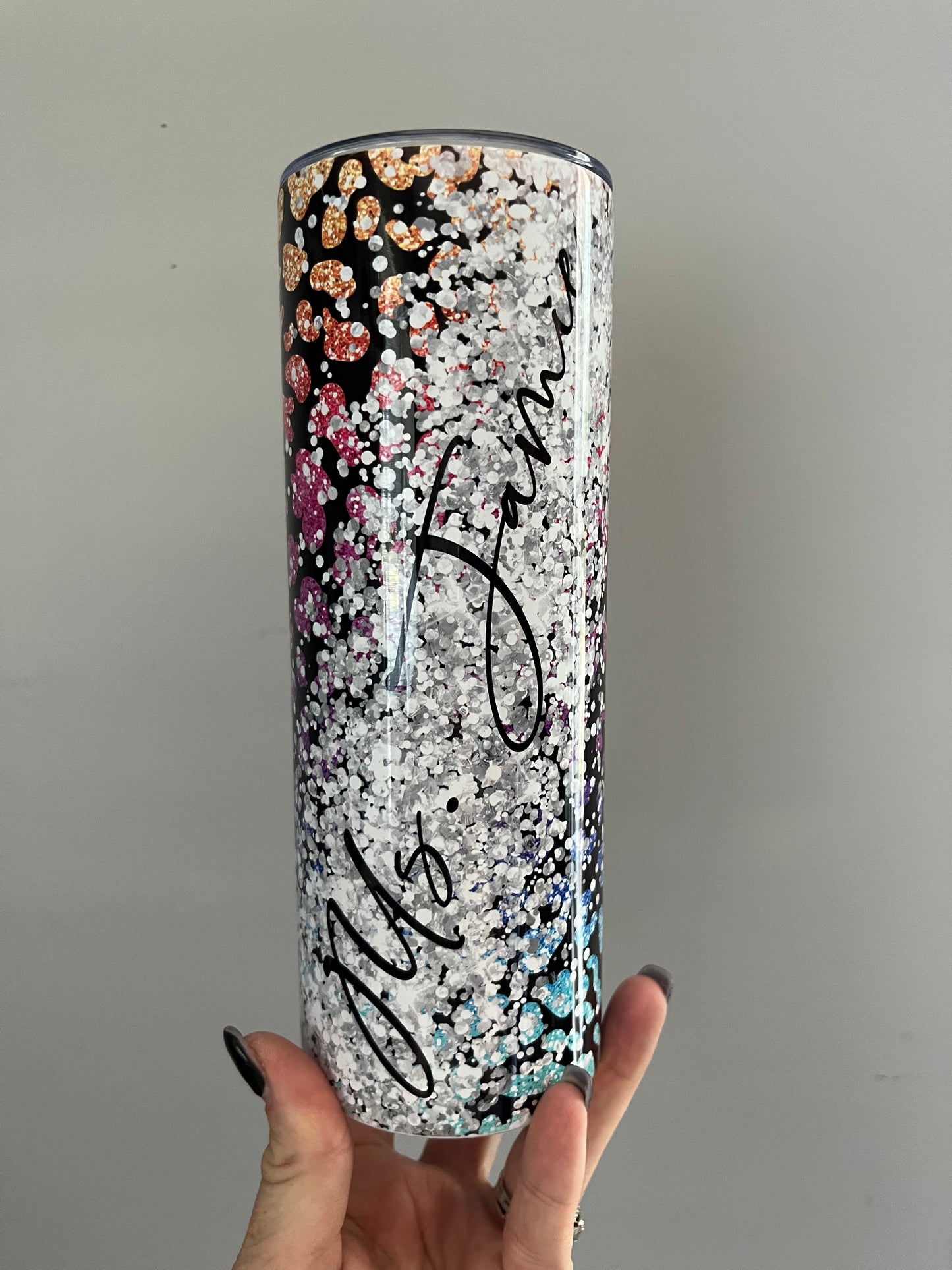 Colorful Leopard Glitter Tumbler - Personalizable