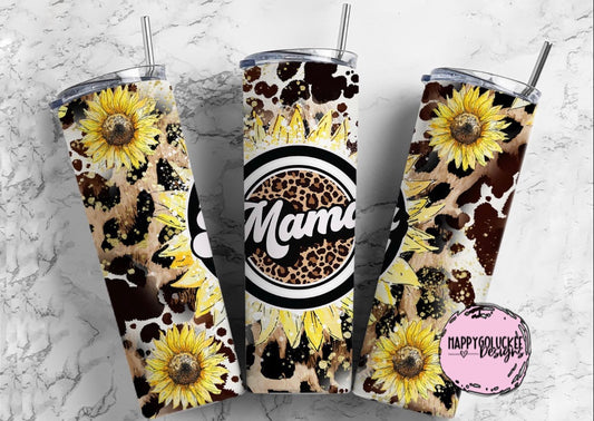 Mama Leopard Cowhide and Sunflower 20oz Tumbler