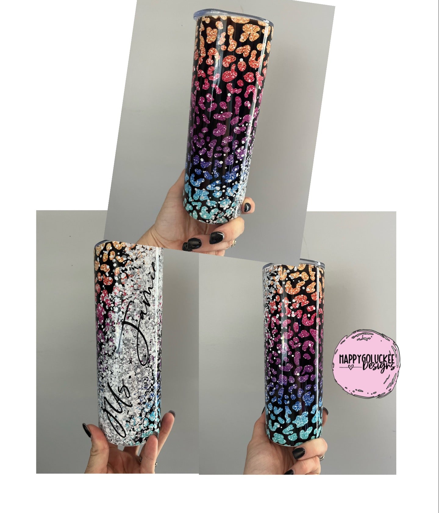 Colorful Leopard Glitter Tumbler - Personalizable