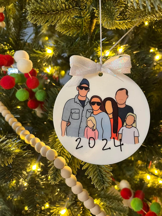 Custom Handdrawn faceless Family up to 6 Ornament