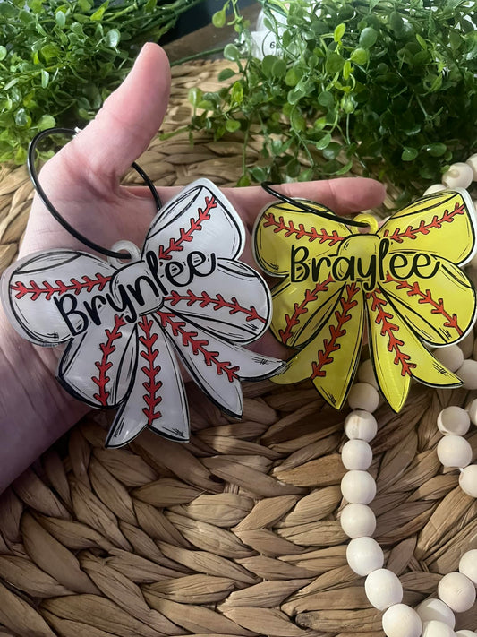 Personalized Acrylic Bow Style Sports Charm